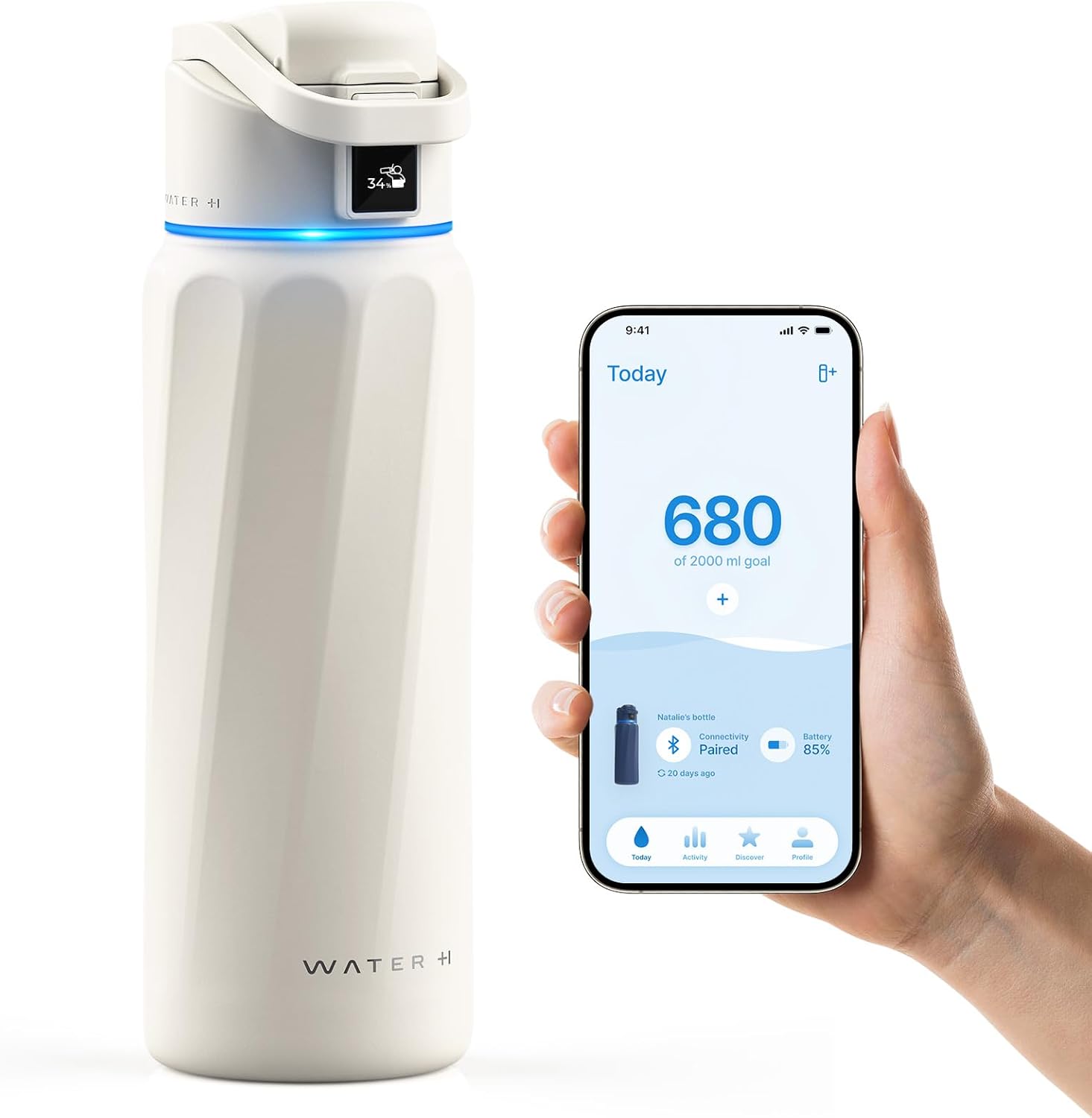 BOOST Smart Water Bottle with Reminder & Tracker, Double Wall Vacuum Insulated Bottles Stainless Steel, 32oz BPA-Free Wide Mouth for Gym, Office, School, Ideal Gift for Christmas, New Year