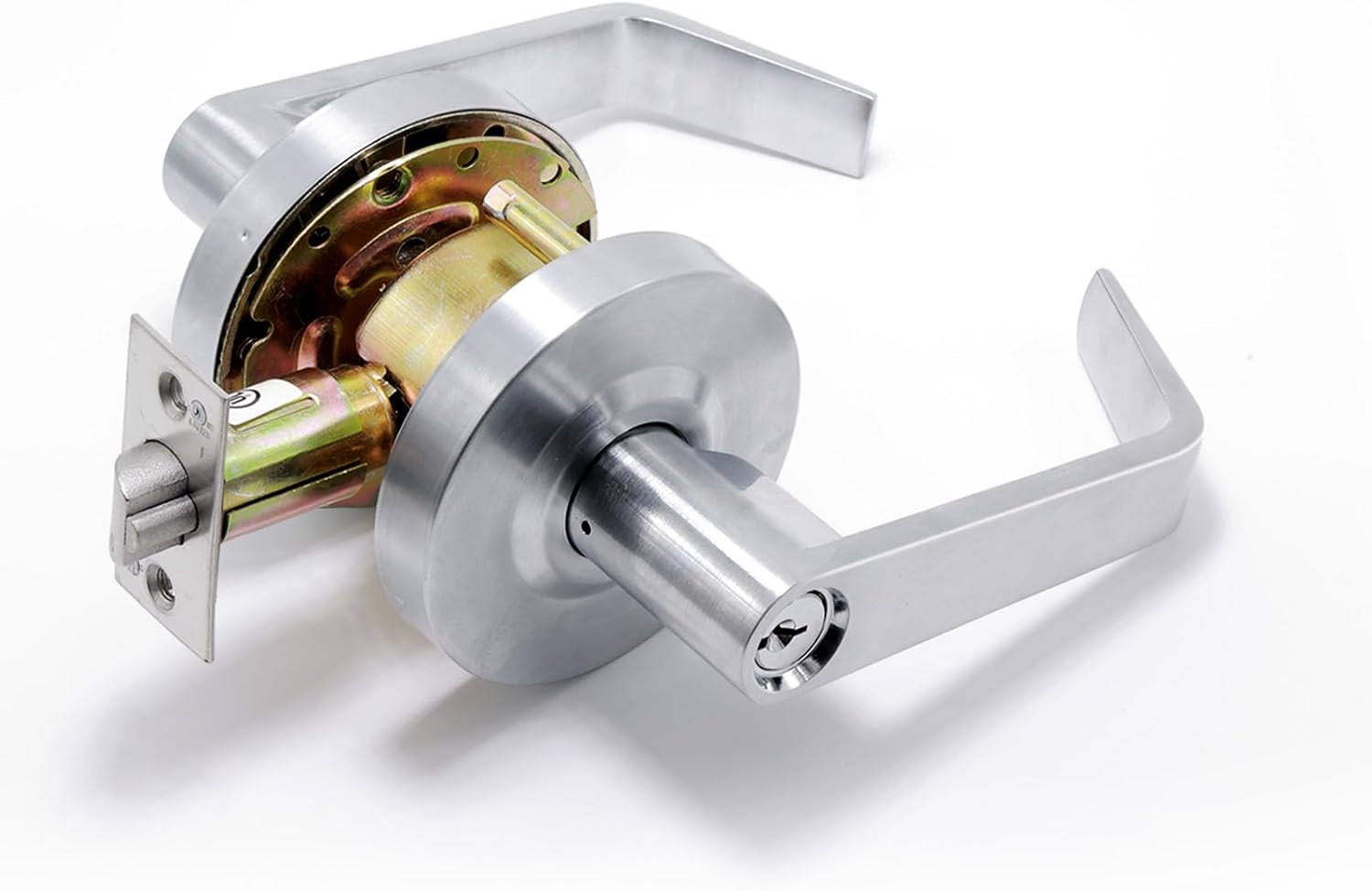 BSEED Keyed Entry Commercial Door Lever Lock, Heavy Duty Grade 2 Lever Handle, ADA Compliant, UL 3 Hour Fire Rated, Non-Handed, Satin Chrome Finish, 2-3/4" Backset for Office & Exterior Doors