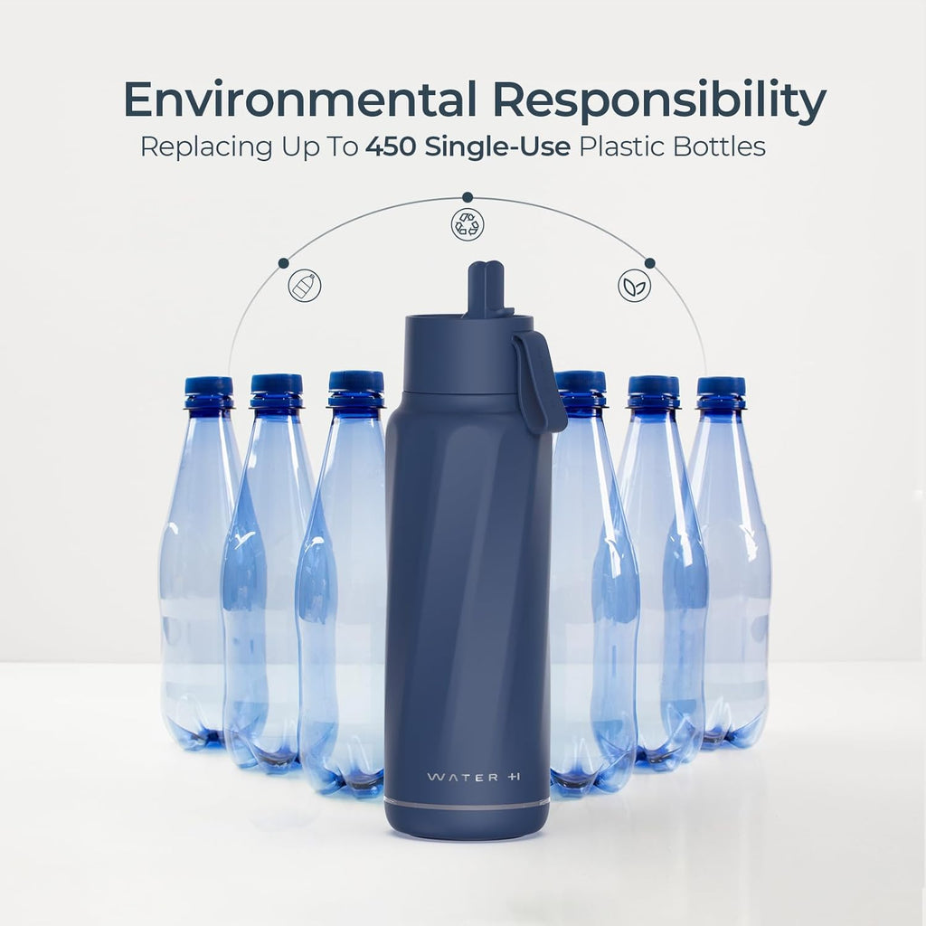 WATERH Vita Smart Water Bottle with Reminder to Drink Water, BPA-Free Vacuum Insulated Water Bottles with Filter & Straw, Bluetooth Intake Water Tracking Bottle, Ideal for Gift (18 oz)