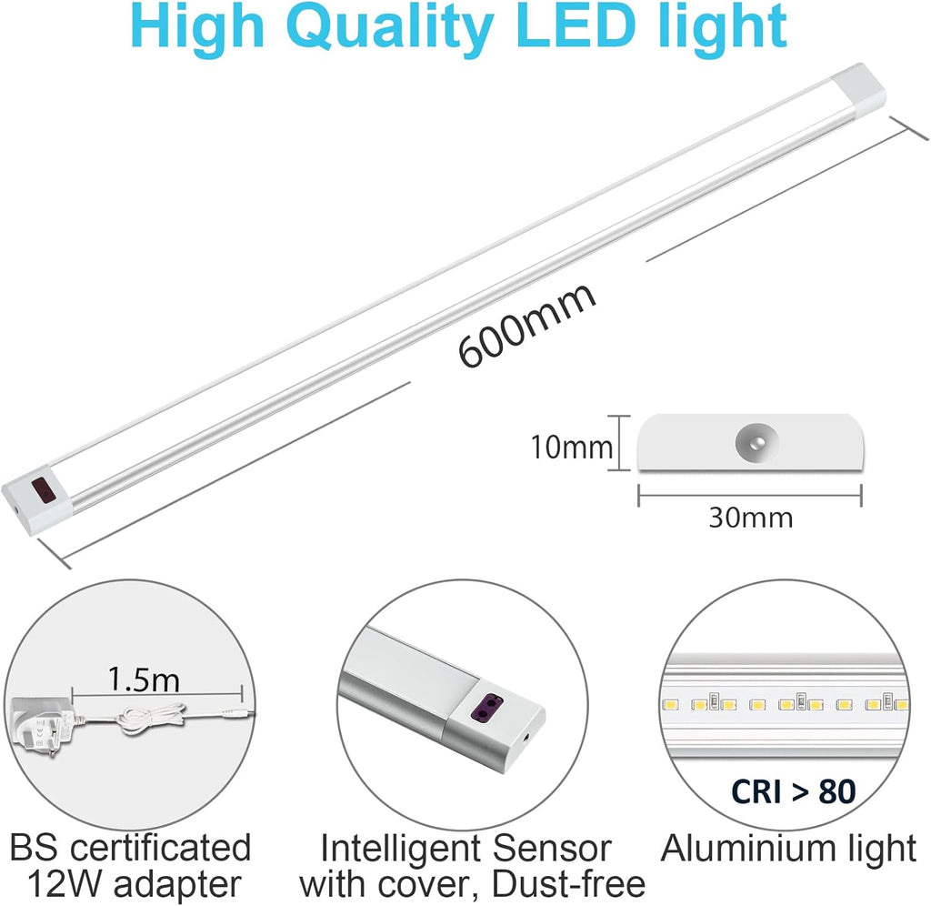WOBANE Under Counter LED Lighting, Hand Wave Activated Lighting,Under Desk Light Bar,24 inch Dimmable Panel for Kitchen,Shelf,Cupboard,Closet,Workbench,Cabinet,6000K White