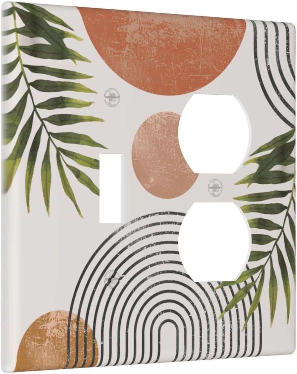 Beautiful Boho Mid Century Large Archs Sun Leaves Plants Wallplates 1 Toggle 1 Duplex Switch Plate Electrical GFCI Faceplate Decorative Light Switch Covers for Bedroom Living Room Decor