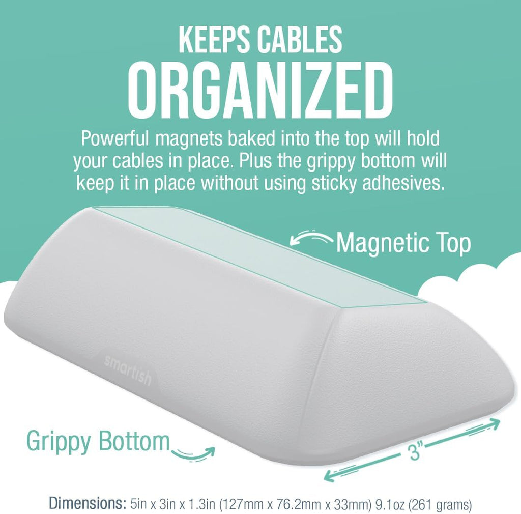 Smartish® Magnetic Cord Holder - Bigger Cable Wrangler Stocking Stuffer Organizer with Magnet Clips for Charger Management on Desktop, Nightstand - Holds 6+ Cables - Snow Day White