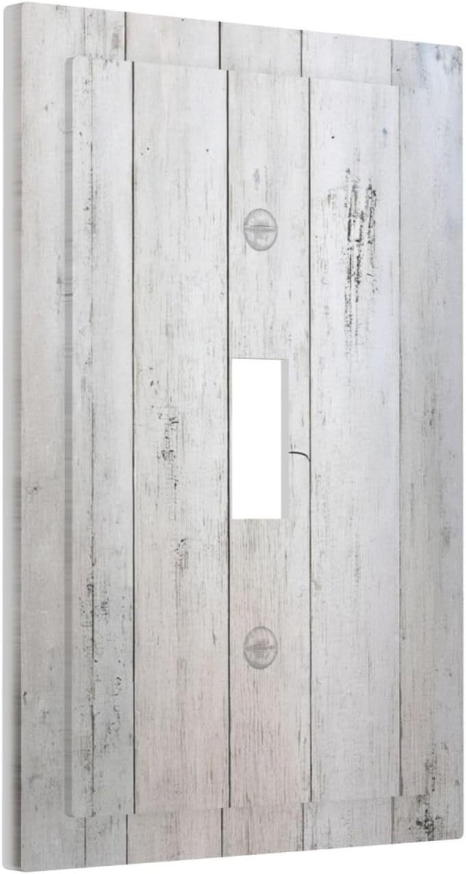 Rustic White Grey Wood Grain Decorative Light Switch Cover 1 Gang Single Toggle Decorator Outlet Wall Plate Device Electrical Faceplate Switchplates for Bedroom Bathroom Decor