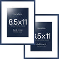 Homeforia 8.5x11 Navy Blue Frame, High End Metal 8.5 x 11 Picture Frames with Mat 6 by 8 inch Photo, 11x8.5 Poster Frame Matted to 6x8 Print, Wall or Tabletop Frame, Tempered Glass, Wall Kit, Set of 2