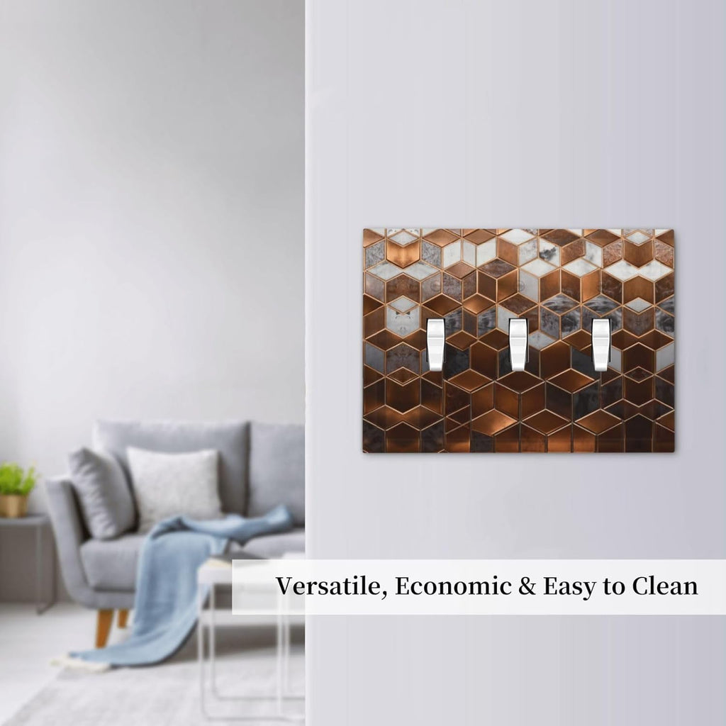 Brown Abstract Luxury Modern Geometric Cubic Marble 3 Gang Triple Toggle Decorative Light Switch Covers Electrical Faceplate Switch Plates for Bathroom Kitchen Home