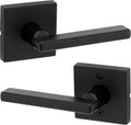 Kwikset Halifax Interior Passage Door Handle, Lever For Closet and Hallway Doors, Reversible Non-Locking Handle Lever, Matte Black, with Microban Protection, Square Rose