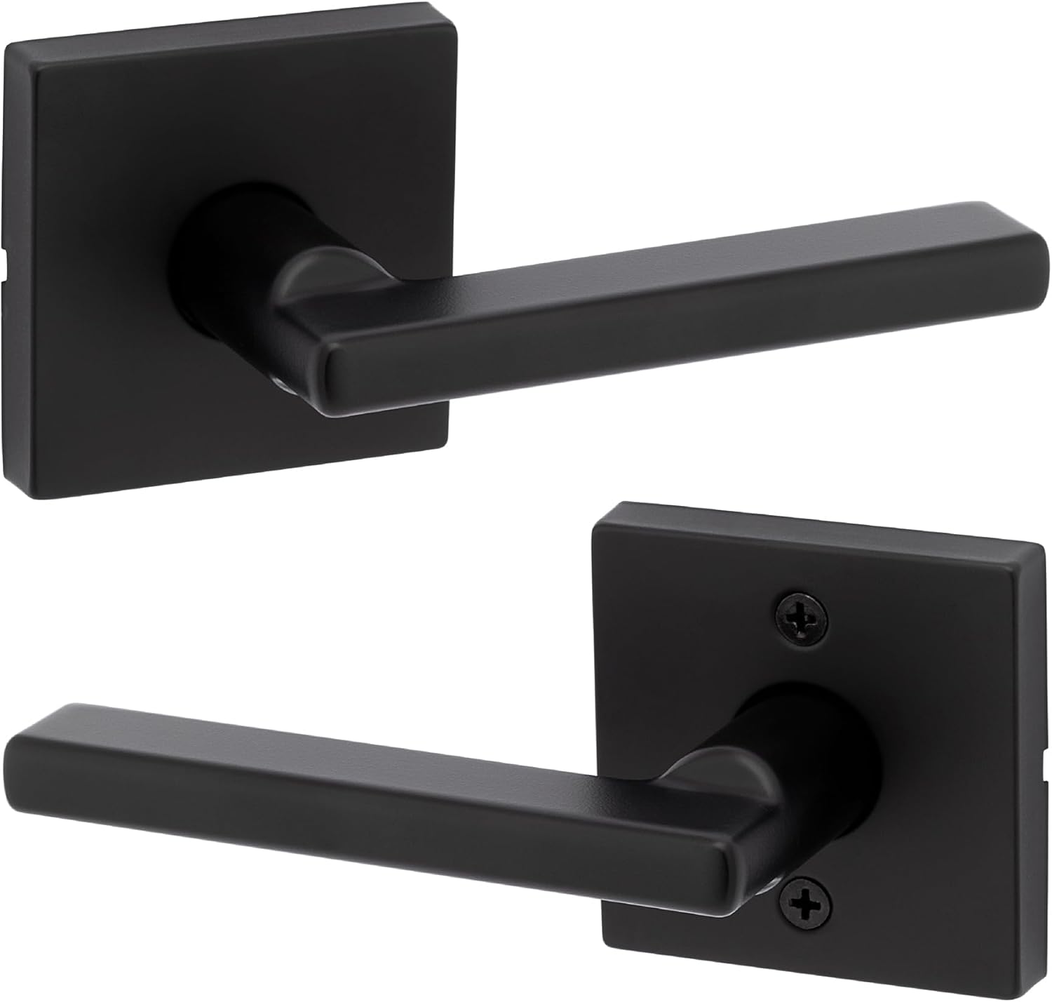 Kwikset Halifax Interior Passage Door Handle, Lever For Closet and Hallway Doors, Reversible Non-Locking Handle Lever, Matte Black, with Microban Protection, Square Rose