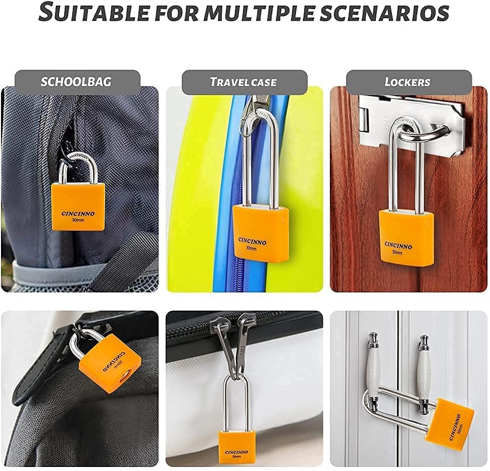 Covered Aluminum Key Lock, Extra Long Shackle Pad Lock with Same Key for Sheds, Storage Unit, School Gym Locker, Toolbox, 12 Pack