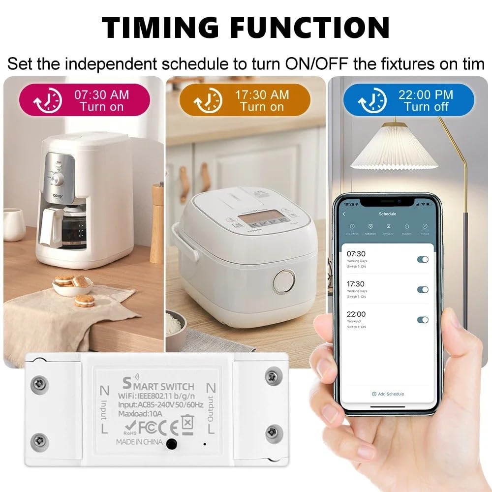 Eversecu WiFi Smart Light Switch 10A Mini DIY Breaker Module, Control by Smart Life/Tuya App, Compatible with Google Home/Alexa Echo