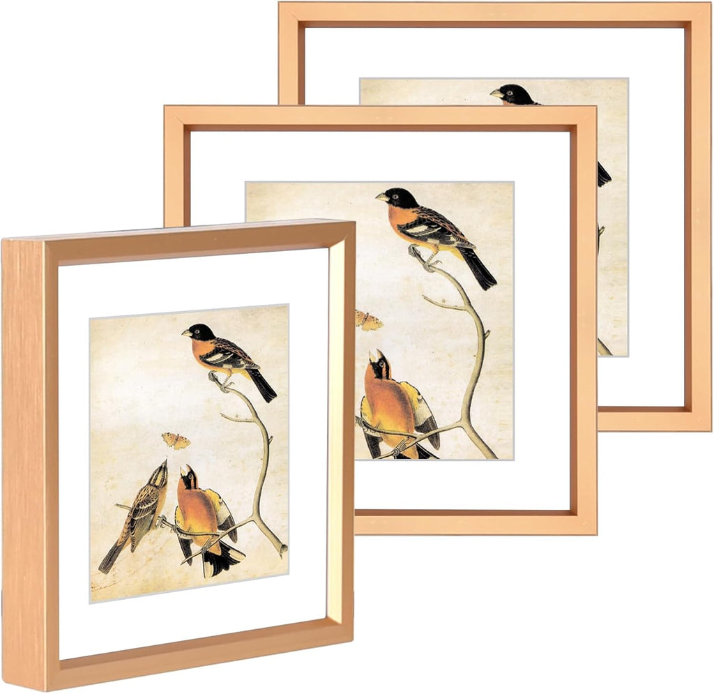 5x5 Picture Frame, Gold Metal Photo Frames with HD Glass, Fits 4x4 with Mat or 5 x 5 without Mat, Display for Wall and Table, 3 Pack