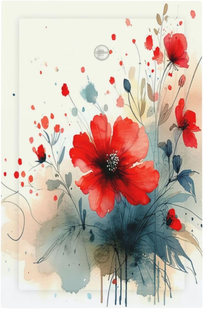 Vintage Floral Red Watercolor Modern Light Switch Cover Plate 1 Gang No Device Blank Decorative Switch Plate Electrical Wall Plates Faceplate for Bedroom Bathroom Decor