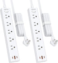 2 Pack Power Strip Surge Protector, 10 Ft Ultra Thin Flat Plug Extension Cord, Surge Protector with 5 Outlets & 3 USB Ports (2 USB C), 1700 Joules, 3-Prong, Wall Mount for Home Office Dorm, White