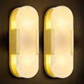 Brass Alabaster Wall Sconces Set of Two, Modern Natural Marble Wall Sconces for Indoor Lighting, 13.8 in Gold Wall Lights for Bathroom Dining Room Stairs Bedroom
