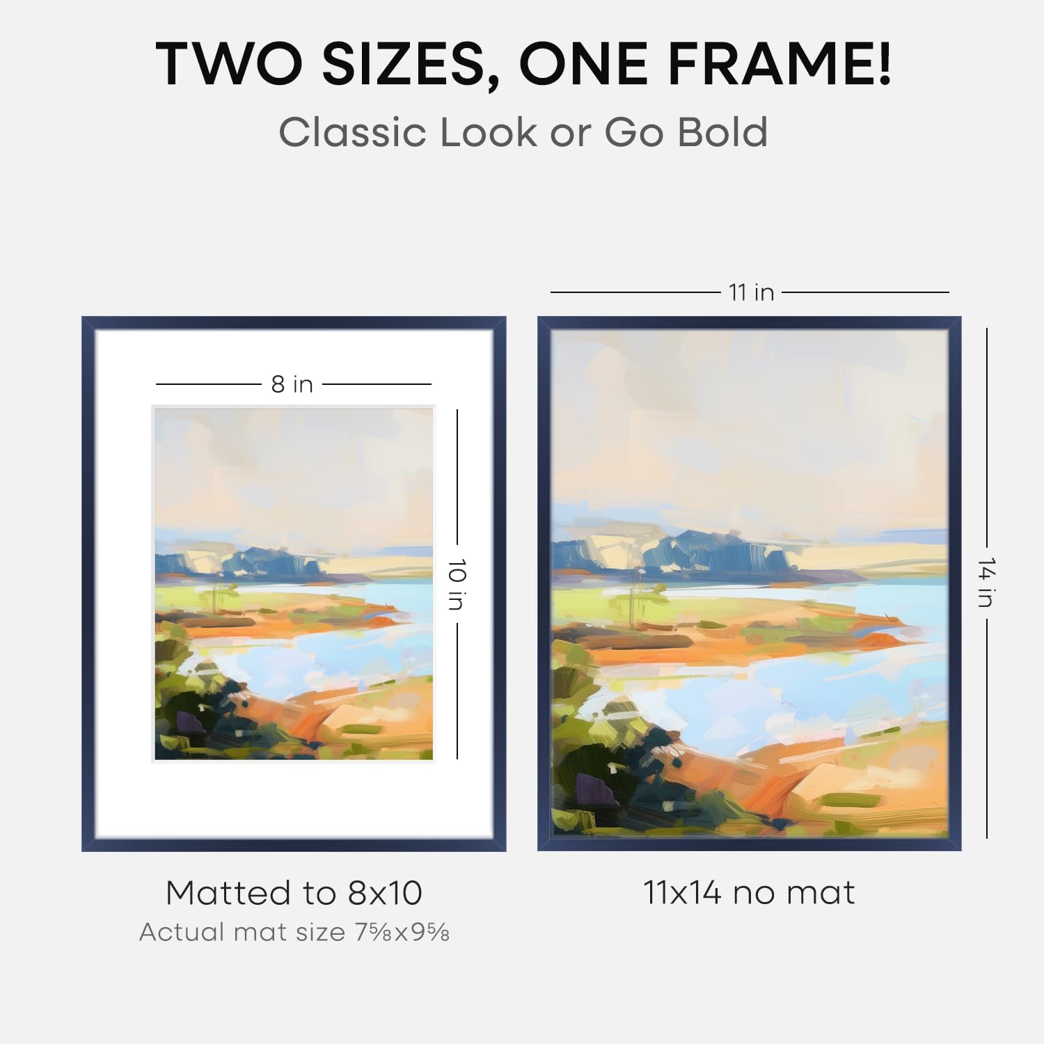 Homeforia 11x14 Picture Frame Navy Blue, High End Metal 11x14 Wall Hanging Frame with Mat 8x10, 11 x 14 Poster Frame Matted to 8 x 10 inch Photo, 11by14 Thin Frames, Tempered Glass, Wall Kit, Set of 1