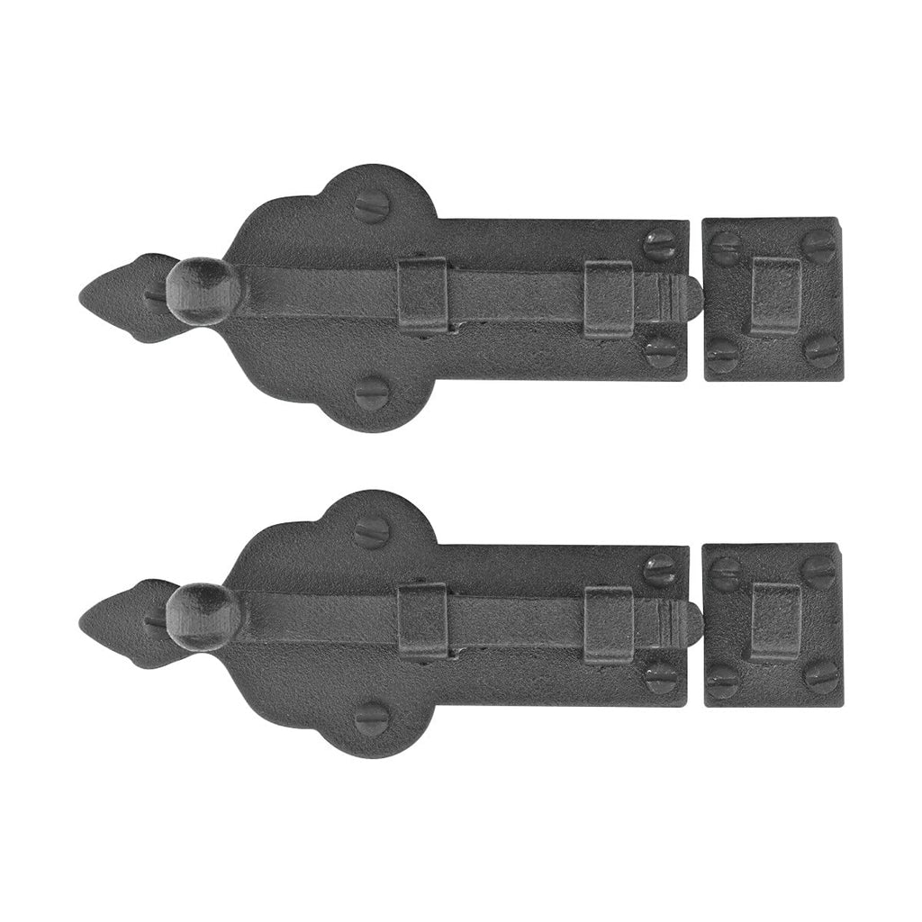Renovators Supply Manufacturing Slide Bolt Latch 3 3/4 in. Black Wrought Iron Ball Tip Style Slide Bolt with Mounting Hardware Pack of 2