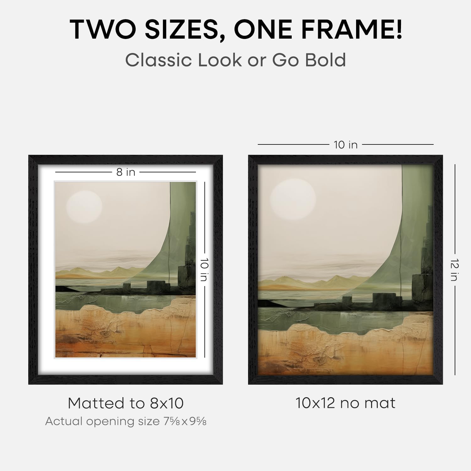 Homeforia 10x12 Picture Frame Black Wood, High End Oak 10x12 Poster Frames with Mat 8x10, 10 x 12 Wooden Frame Matted to 8 x 10 inch Photo, 12x10 Thin Hanging Frame, Tempered Glass, Wall Kit, Set of 1