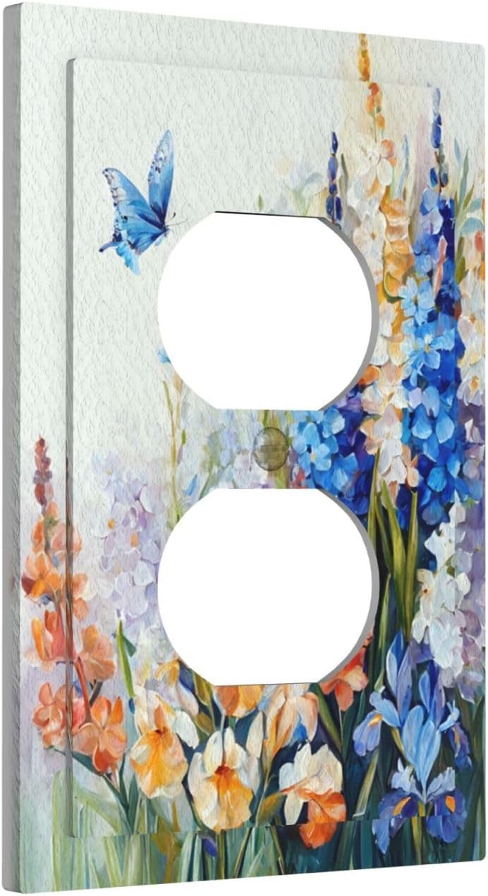 Decorative Outlet Covers Rustic Colorful Floral Garden Flowers 1 Gang Duplex Light Switch Cover Plate Unique Wall Plate Electrical Switch Plate Covers for Country Bedroom Home Decor
