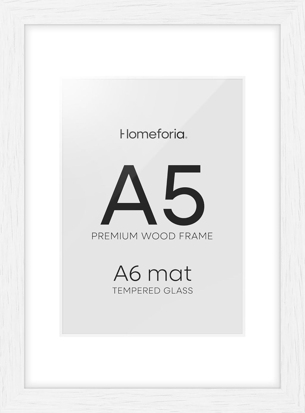 Homeforia A5 Picture Frame White Wood, High-End Oak 5.8x8.3 Frame Matted to 4.1x5.8 inch Photo, A5 Size Walnut Wooden Frames with Mat A6 for Print, 5.8 by 8.3 Frame, Tempered Glass, Wall Kit, Set of 1