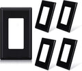 ELEGRP 1-Gang Screwless Decorative Wall Plates, Standard Size Unbreakable Thermoplastic Faceplate Cover for Decorator Receptacle Outlet Switch, UL Listed (5 Pack, Glossy Black)