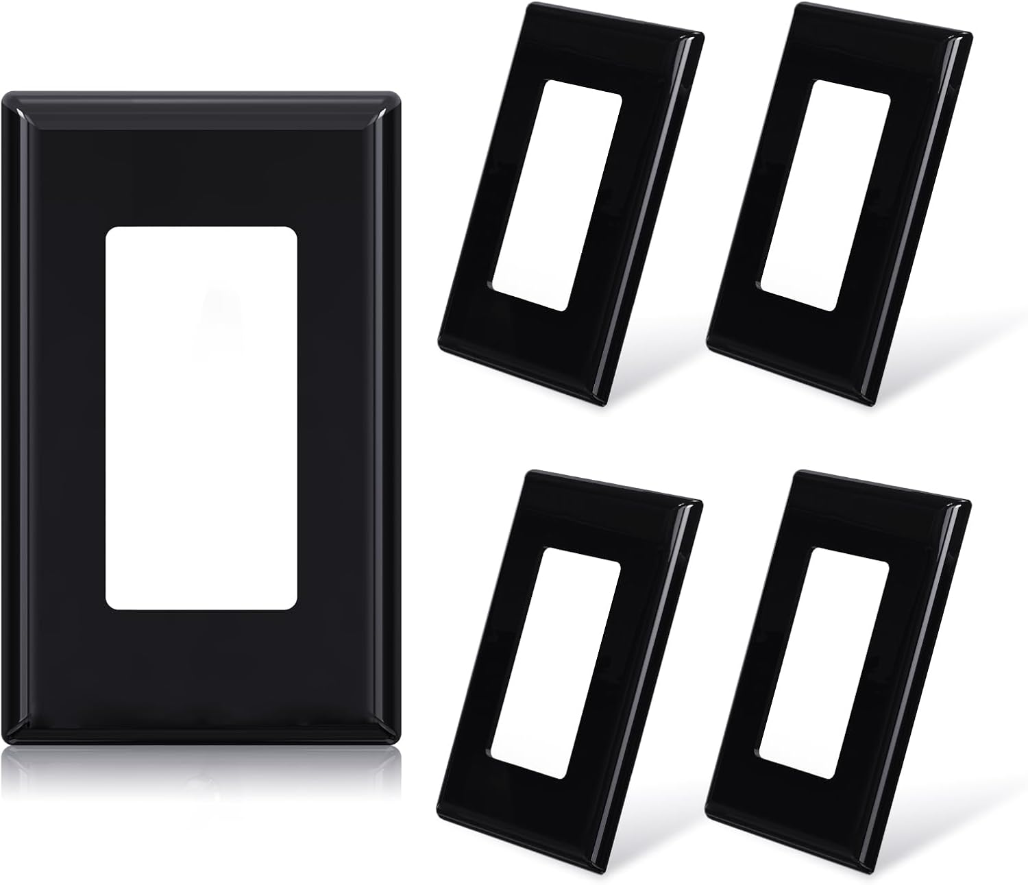 ELEGRP 1-Gang Screwless Decorative Wall Plates, Standard Size Unbreakable Thermoplastic Faceplate Cover for Decorator Receptacle Outlet Switch, UL Listed (5 Pack, Glossy Black)