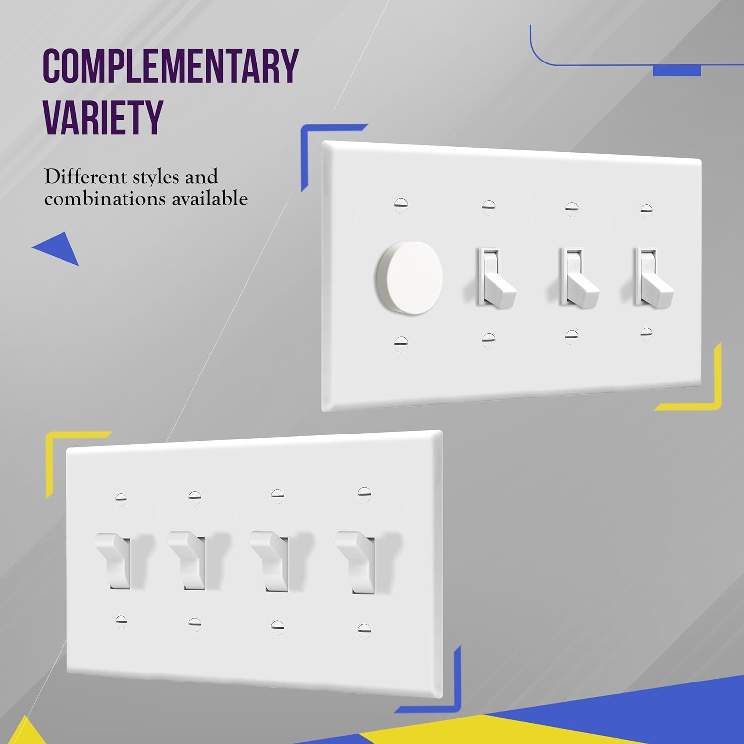 ENERLITES Quad Light Switch Wall Plate, Standard Size 4-Gang 4.50" x 8.19", Unbreakable Polycarbonate Thermoplastic, 8814-W-2-PCS, White, 2 Pack