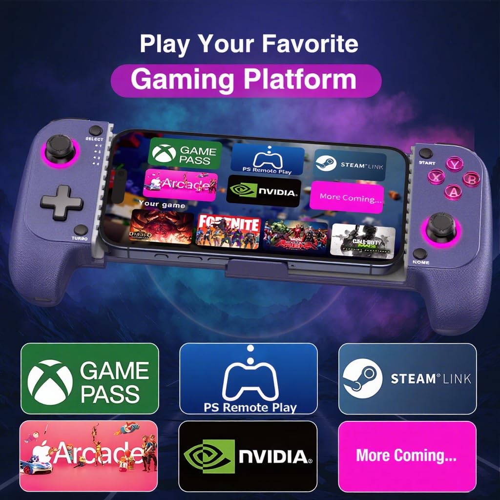 NealGamefy Phone Controller for iPhone/Android - Mobile Gaming Controller with Hall Effect Joystick, Phone Case Support,Turbo Function, Dual Vibration- Phone Controller Compatible with More Games