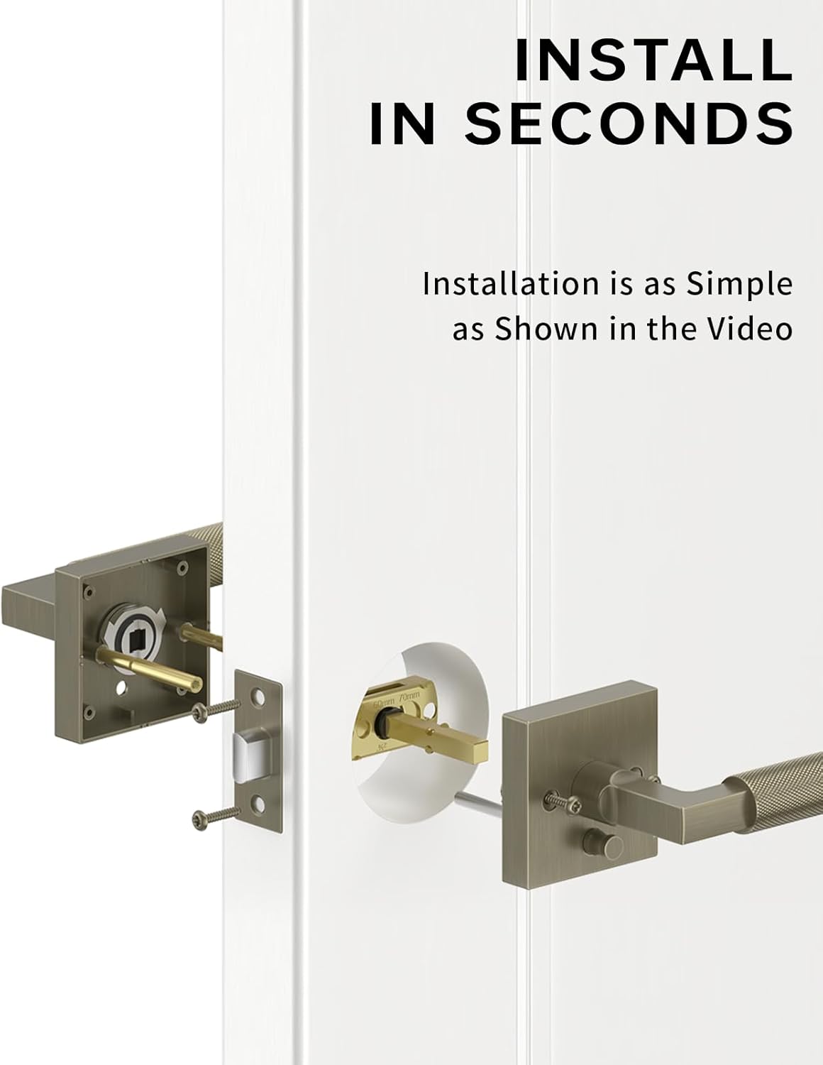 Asidrama 1 Pack Brushed Antique Brass Privacy Door Handles, Door Lever with Door Knobs Indoor for Bedroom or Bathroom, Heavy Duty Door Handles Interior with Locks for Left Right Sided Doors
