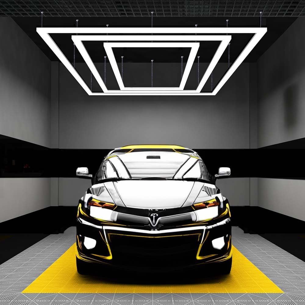 Neatfi LED Bright Garage Light, 52,800 Lumens, Ceiling Lighting for Auto Shops, Car Detailing, Gym, Basement, Warehouse, Barber and Beauty Salons (Cool White, 3 Rectangles with Hanging Kit)