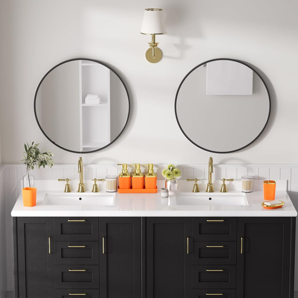 Bathroom Accessory Set, 11PC Bathroom Set, Orange Bathroom Accessories, Bathroom Accessories Set with Trash Can, 3PC Soap Dispensers and Toilet Brush