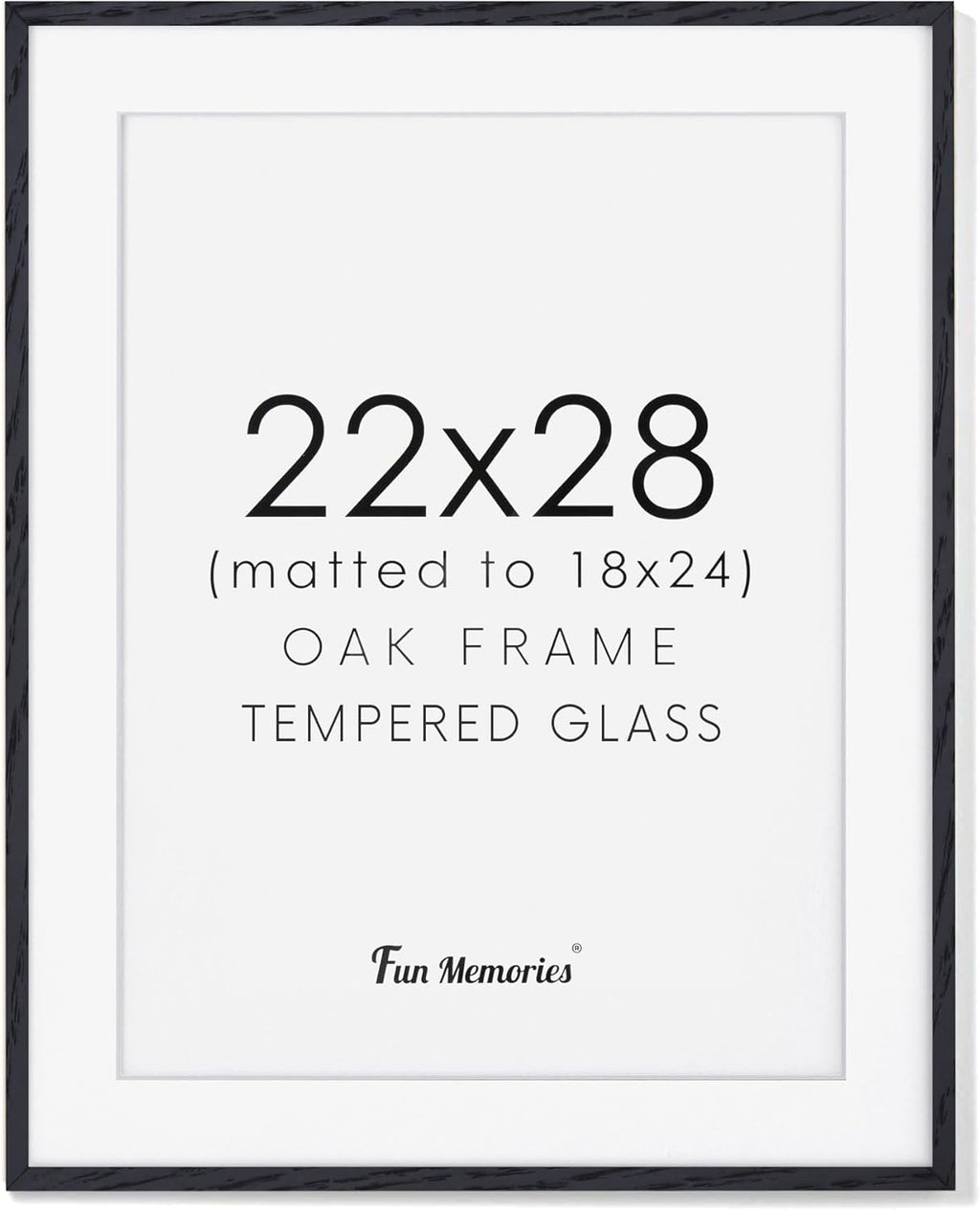 22x28 Black Picture Frame, 22x28 Poster Frame - Solid Oak Wood and Tempered Real Glass, 22x28 Frame with Mat for 18x24, Black Wood Frame 22 by 28, 22"x28" Art Frame