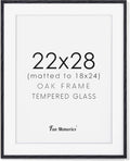 22x28 Black Picture Frame, 22x28 Poster Frame - Solid Oak Wood and Tempered Real Glass, 22x28 Frame with Mat for 18x24, Black Wood Frame 22 by 28, 22"x28" Art Frame