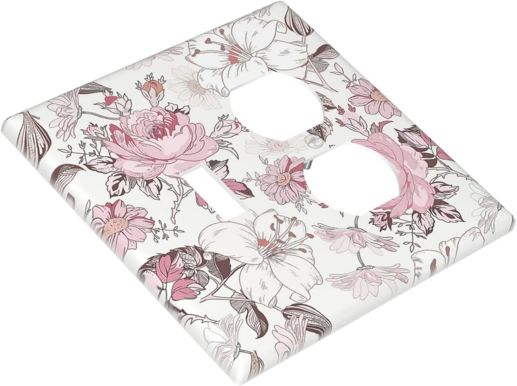 Wallplates Modern Watercolor Flower Pink White Wildflower 1 Toggle 1 Duplex Switch Plate Electrical GFCI Faceplate Decorative Light Switch Covers for Bedroom Home Decor