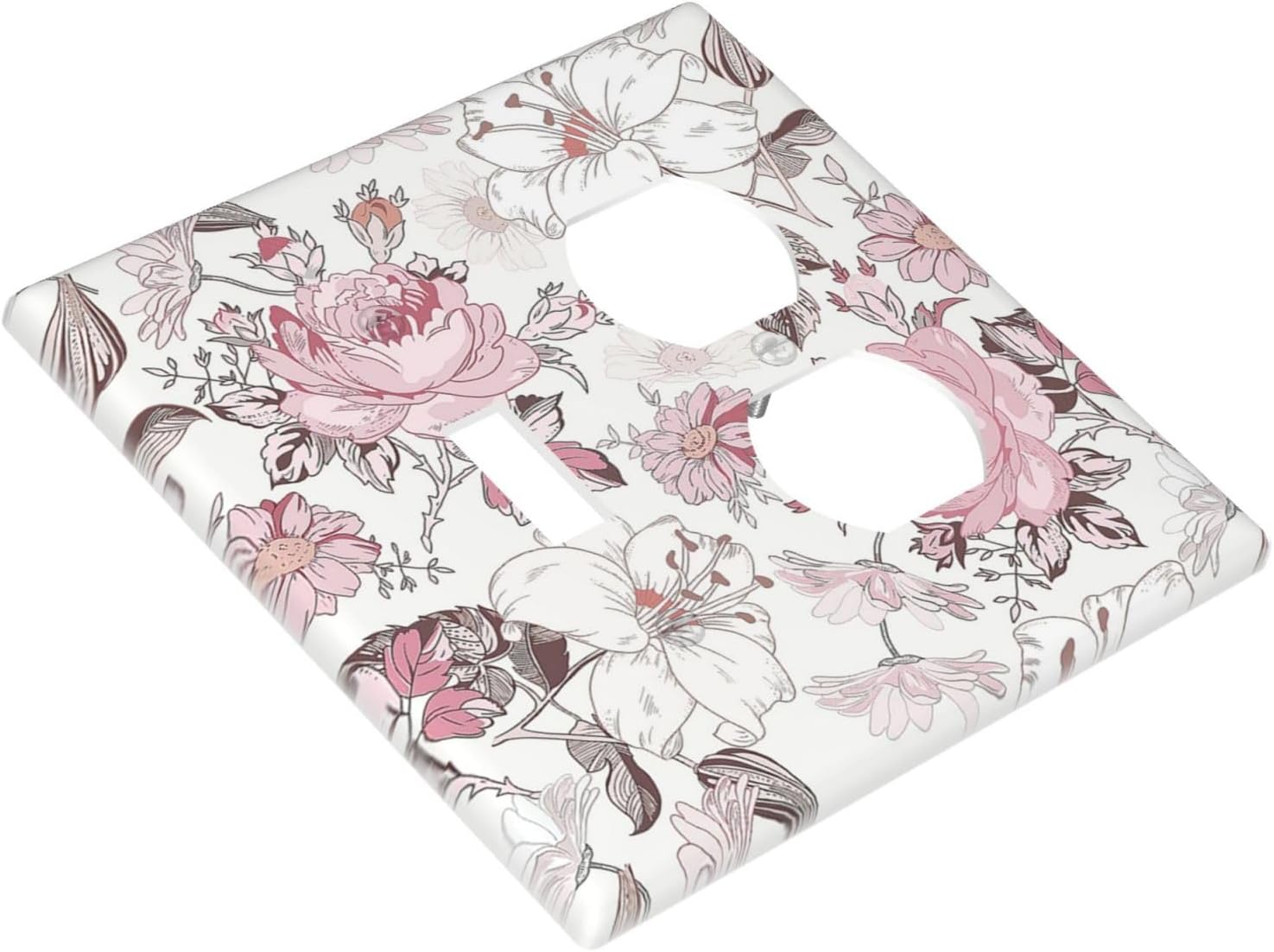 Wallplates Modern Watercolor Flower Pink White Wildflower 1 Toggle 1 Duplex Switch Plate Electrical GFCI Faceplate Decorative Light Switch Covers for Bedroom Home Decor