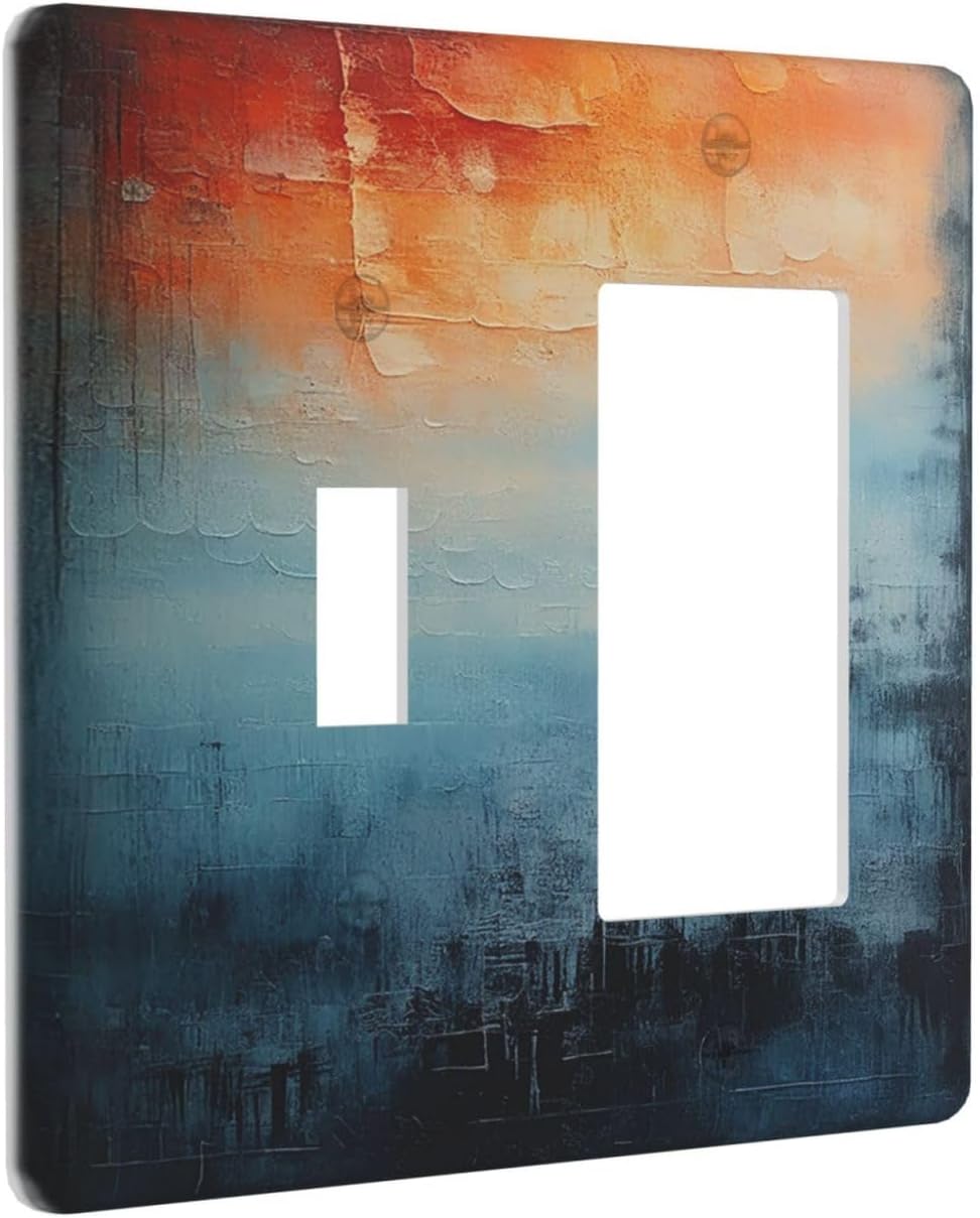 Blue Orange Abstract Modern Minimalist Oil Painting 2 Gang Combo 1 Toggle 1 Rcoker Light Switch Covers Decorative Switch Plates Electrical Switch Plates and Outlet Covers for Home 4.5 X 4.5 IN