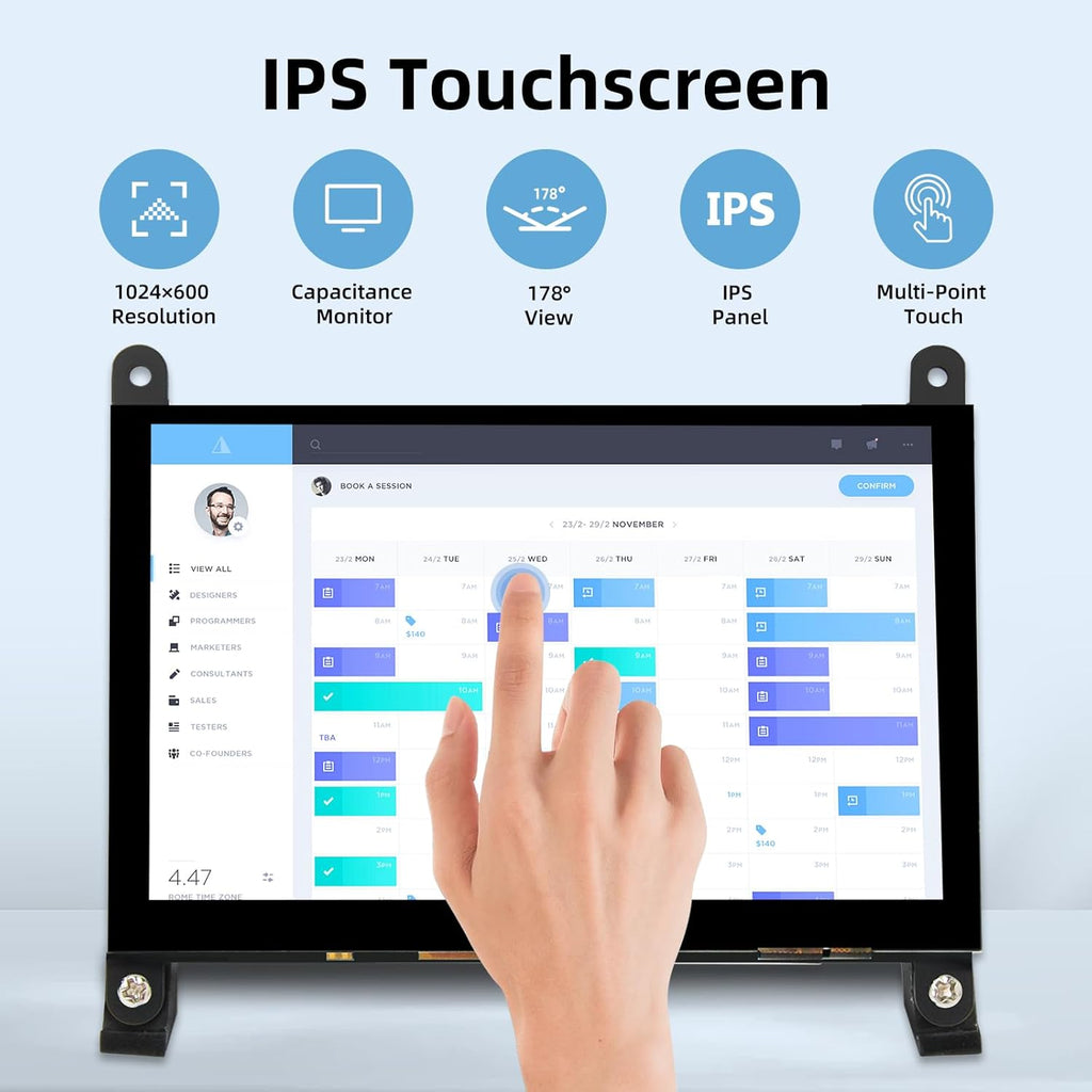 5 Inch LCD Touch Screen, 1024x600 IPS Display with Stand, HDMI Portable Monitor for Raspberry Pi 5/4B/3B+/3B/B+/Zero/400, BB Black, Windows 10 8 7, Free Driver
