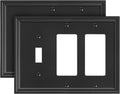 2-Pack Combo Toggle/Double Decorator Light Switch Cover Plate, Black Modern Decorative Electrical Outlet Covers, Bamboo Fiber Wall Switch Plates and Outlet Covers