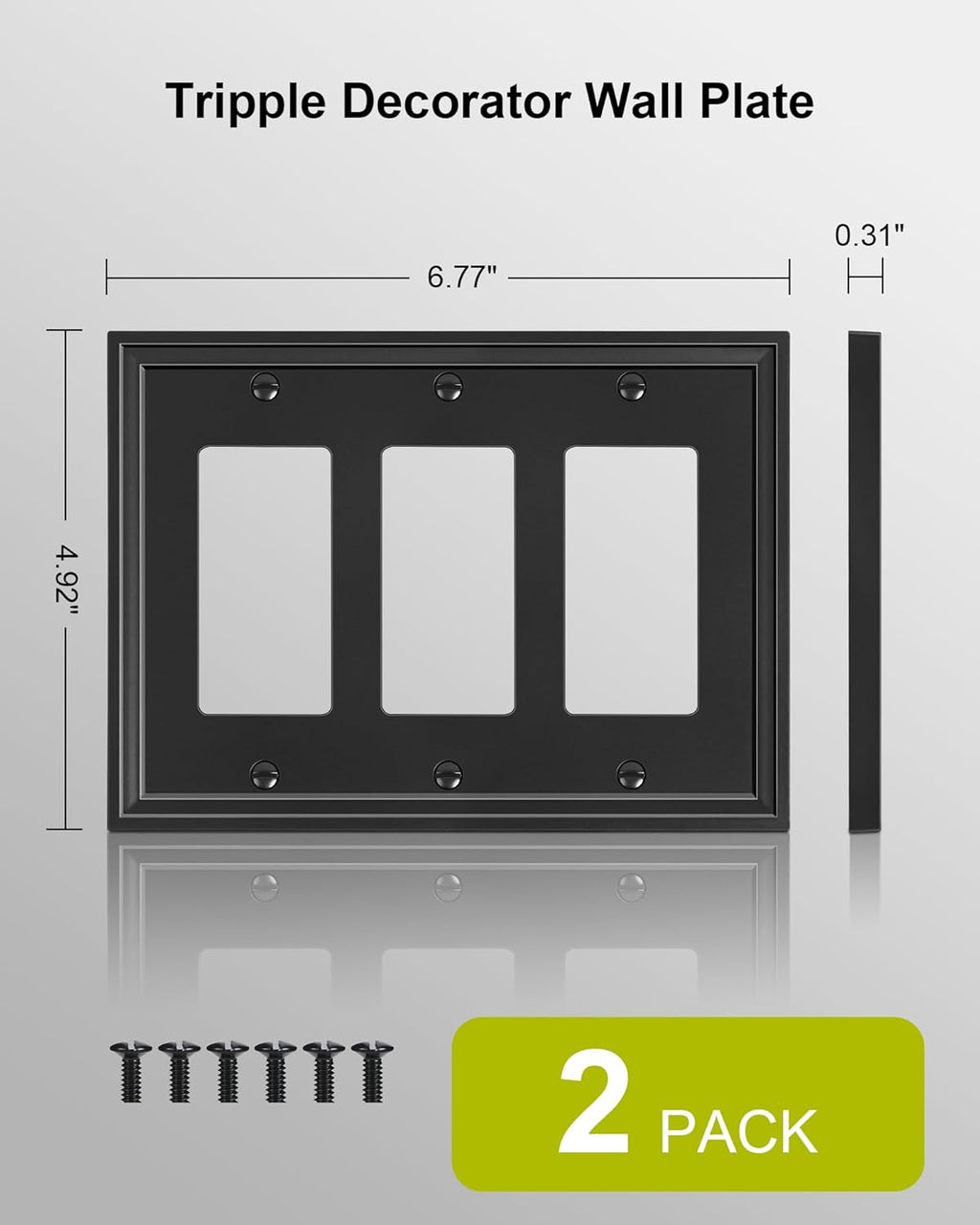 2-Pack Triple Decorator Outlet Cover Plate, Black Decorative Switch Plates and Outlet Covers, Natural Bamboo Fiber Wall Plates for Electrical Outlets, Receptacle, GFCI Outlet, Dimmer Switch