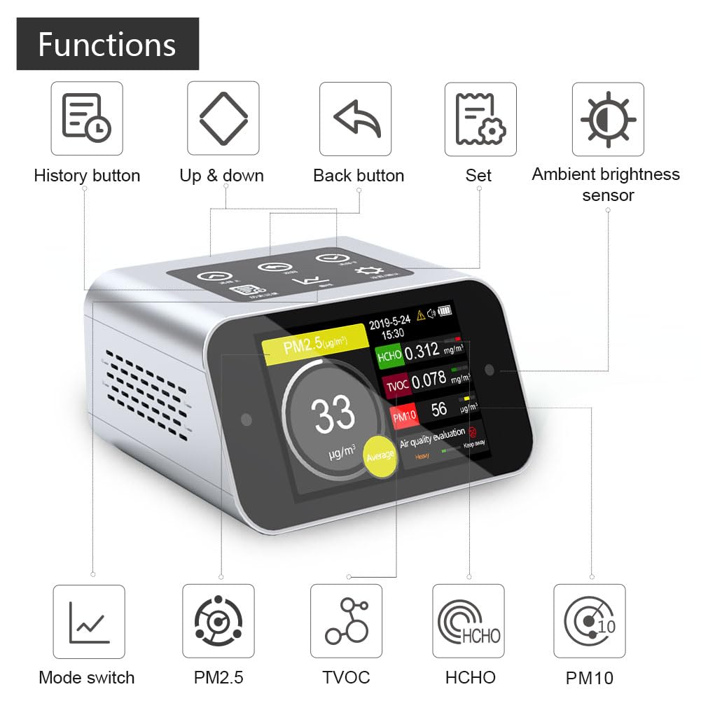 A16 Air Quality Monitor Indoor PM2.5 PM10 TVOC HCHO Tester PM1.0 Dust Meter VOC Test Formaldehyde Detector AQI Home