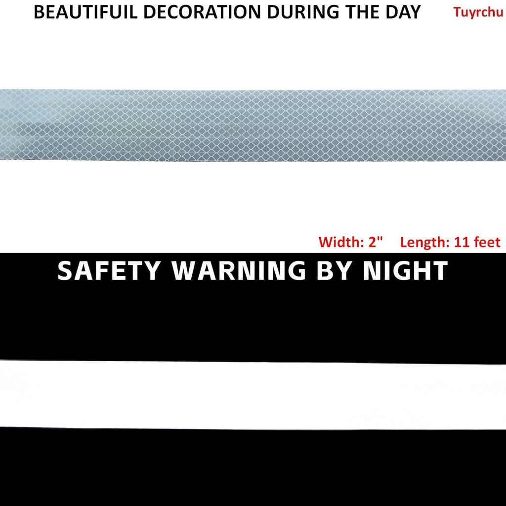 Non Fading White Reflective Tape Outdoor Waterproof 2 inch, High Visibility Warning Industrial Marking Tape,Safety Stickers (11 feet)