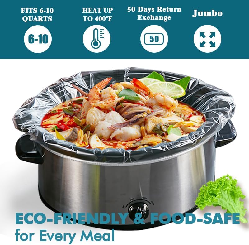 Slow Cooker Liners, 50 Cooking Bags, Oversized Disposable Pot Liner Plastic Bags for 6QT to 10QT Slow Cookers, 14 in. x 22 in.