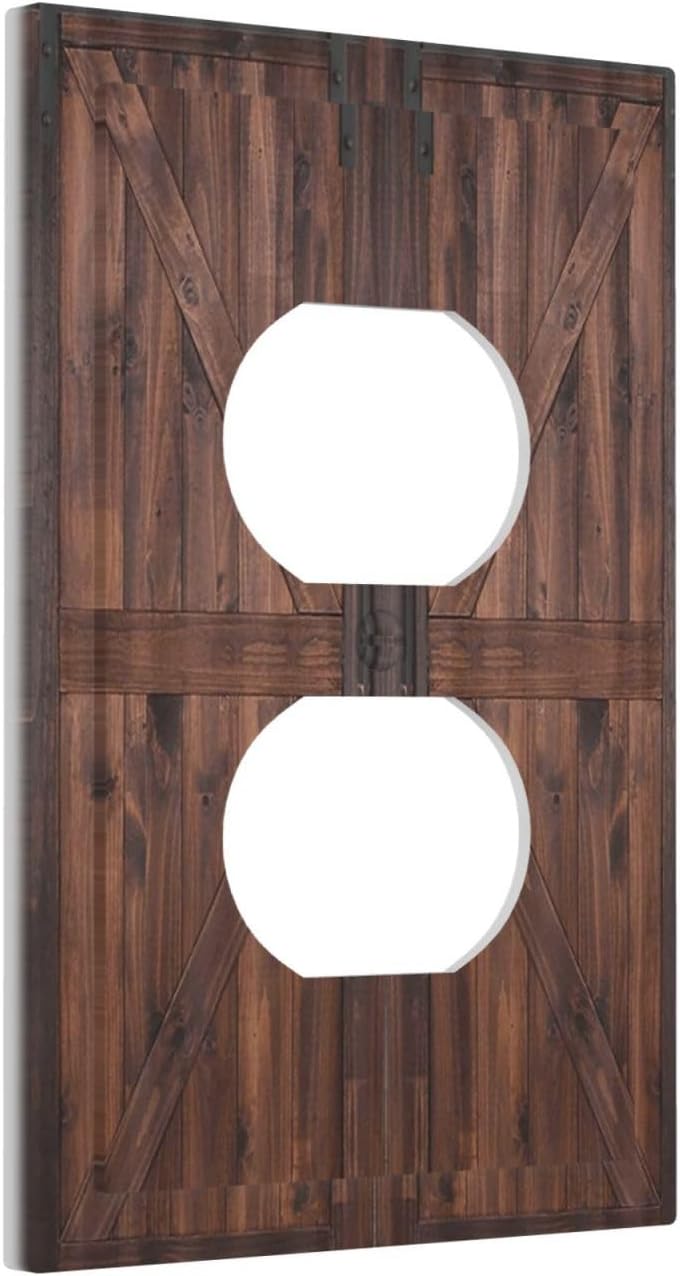 Decorative Outlet Covers Vintage Brown Farmhouse Barn Door 1 Gang Duplex Light Switch Cover Plate Unique Wall Plates for Electrical Outlets Switch Plate Covers for Bedroom Home Decor