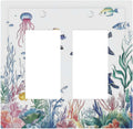 Blue Sea Turtle Ocean Fish Octopus Coral Decorative Outlet Covers 2 Gang Double Gfci Rocker Electrical Wall Panels Light Switch Cover Plate For Bathroom Kids Room Decor