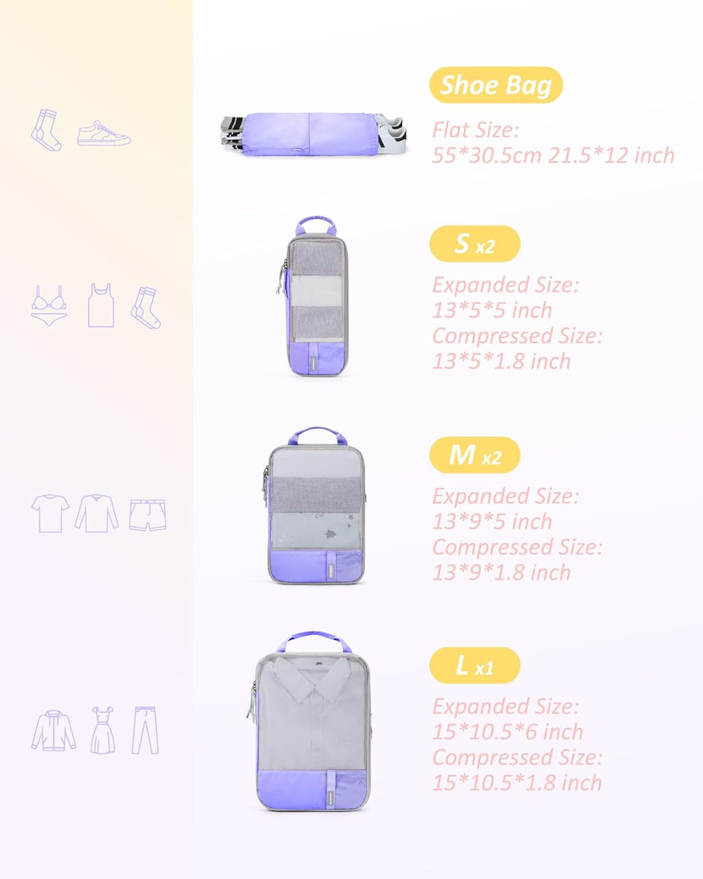 BAGSMART 6 Set /4 Set/2 Set Compression Packing Cubes for Travel, Lightweight Luggage Organizer Bags, Durable Space Saver Bags Travel Essentials