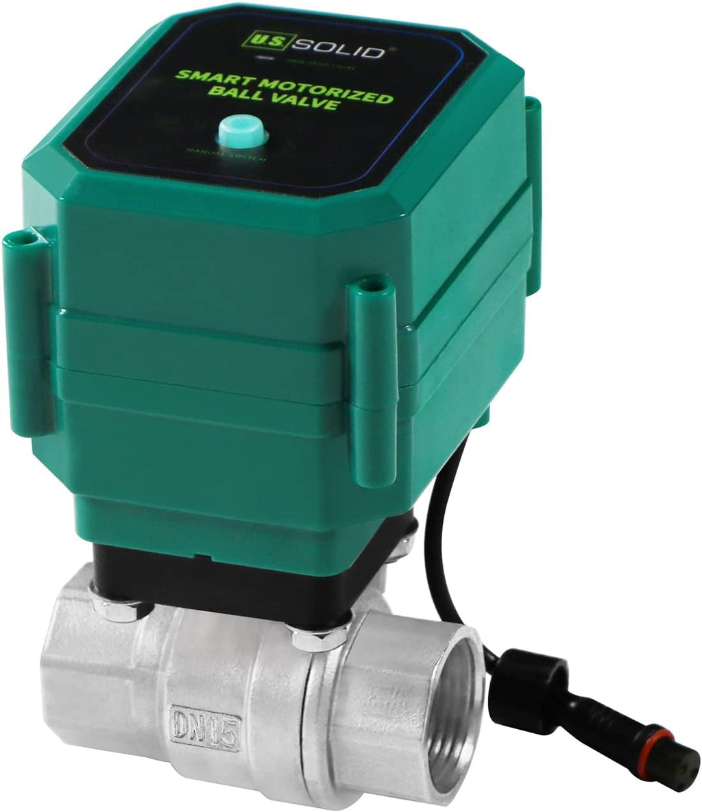 U.S. Solid 1/2" Smart Motorized Ball Valve - Remote App Mobile Control Stainless Steel Electrical Ball Valve with Manual Switch, 5V DC USB Connection