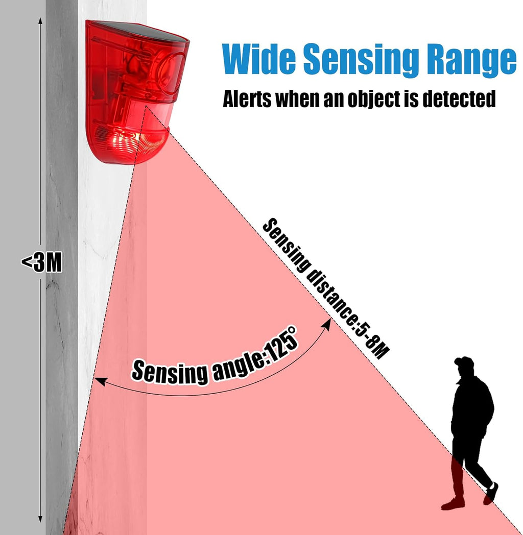 Qualirey 16 Pack Solar Sound and Light Alarm Motion Sensor 129db Outdoor Security Siren Waterproof Motion Activated Detector Alarm 6 LEDs Flash Warning Strobe System for Home, Farm (Red)