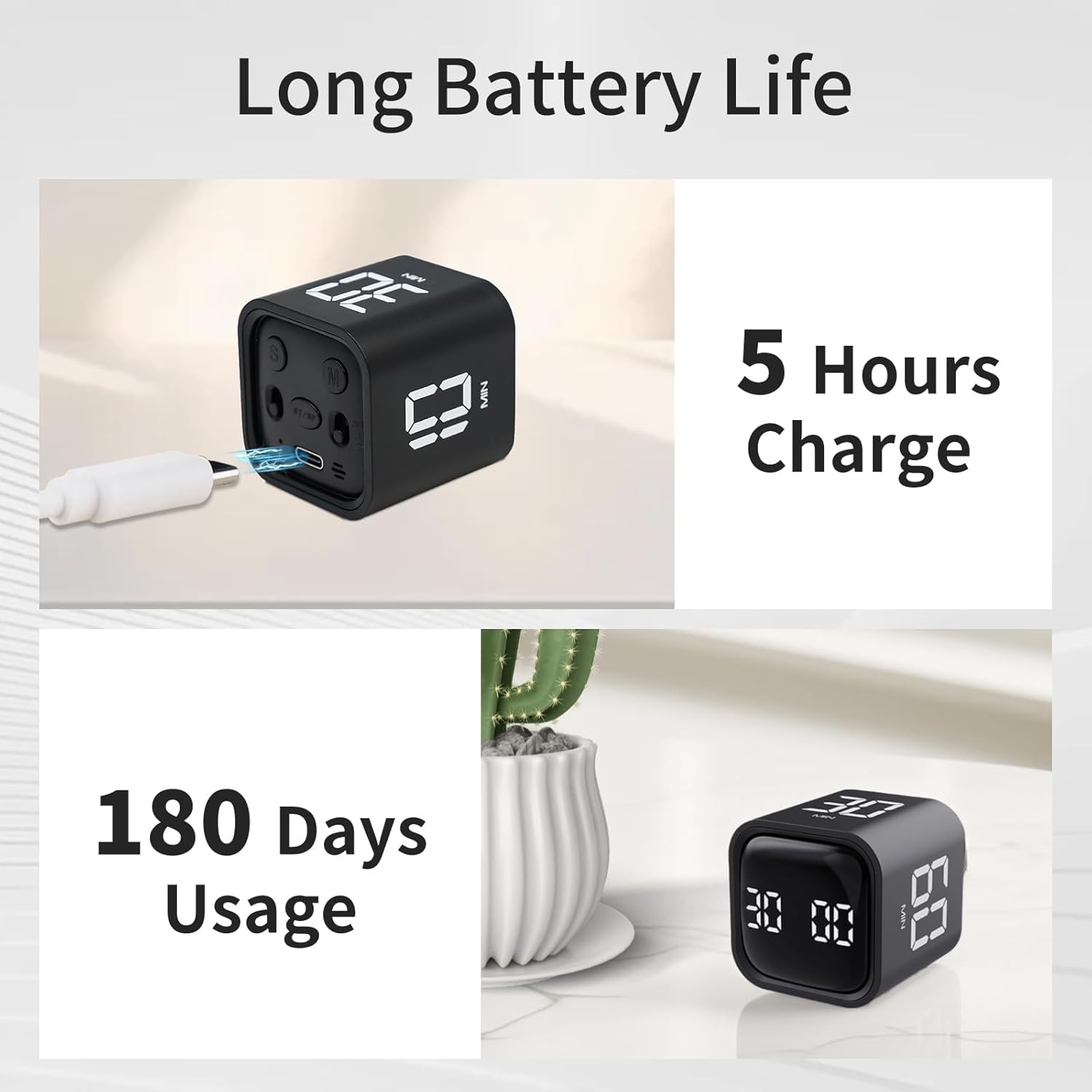 Productivity Timer Flip Gravity Sensor Cube Timer Countdown & Countup,Mute & Vibrate & Sound，5/10/30/60min & Custom Timing, Perfect for ADHD,Work,Learning,Kitchen Cooking (1Black)