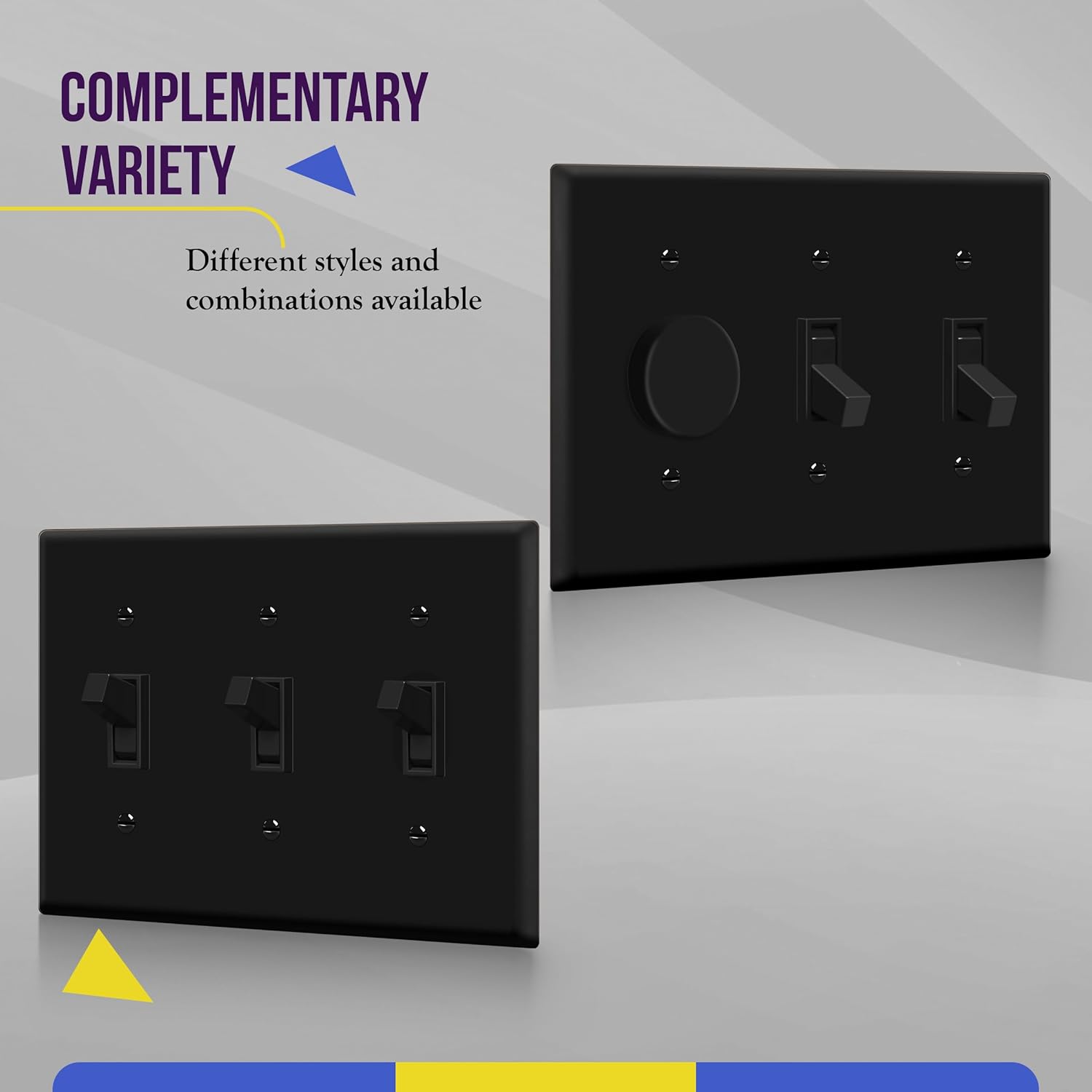 ENERLITES Triple Light Switch Wall Plate, Gloss Finish, Standard Size 3-Gang 4.50" x 6.38", Unbreakable Polycarbonate Thermoplastic, 8813-BK-3PCS, Black, 3 Pack