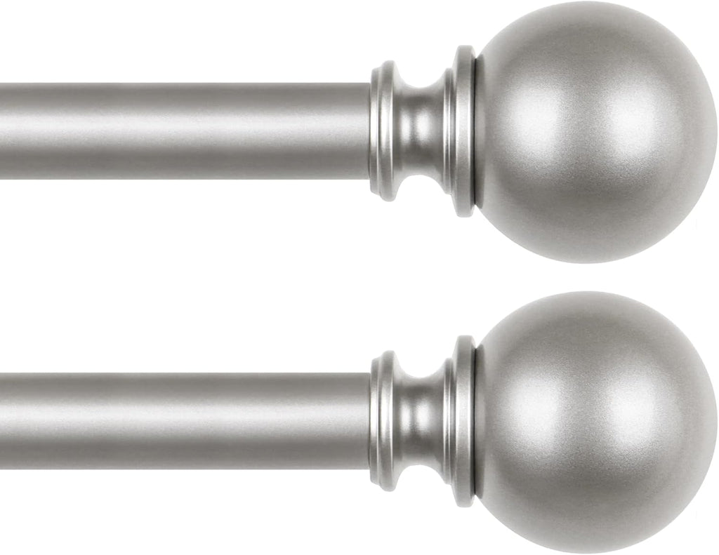 KAMANINA 2 Pack Curtain Rods 32 to 58 Inch (2.6-4.8ft), 7/8 Inch Single Heavy Duty Curtain Rods for Windows Adjustable Decorative Drapery Rod with Round Finials, Antique Silver