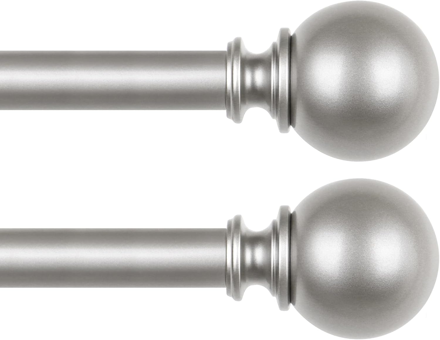 KAMANINA 2 Pack Curtain Rods 32 to 58 Inch (2.6-4.8ft), 7/8 Inch Single Heavy Duty Curtain Rods for Windows Adjustable Decorative Drapery Rod with Round Finials, Antique Silver