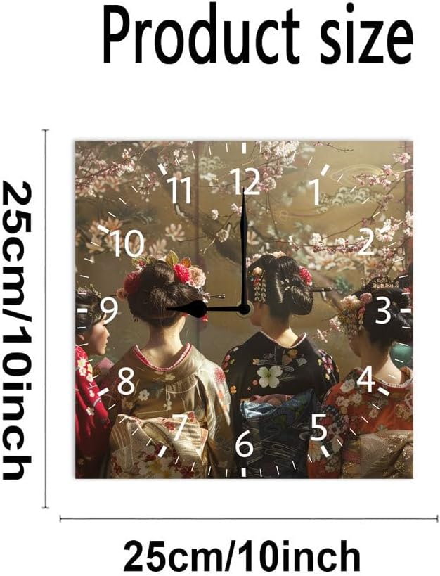 10 in Elegant Kimono Beauties -270 Wood Wall Clock – Digital Time Display, Smart Home Compatible for Bedside or Workspace